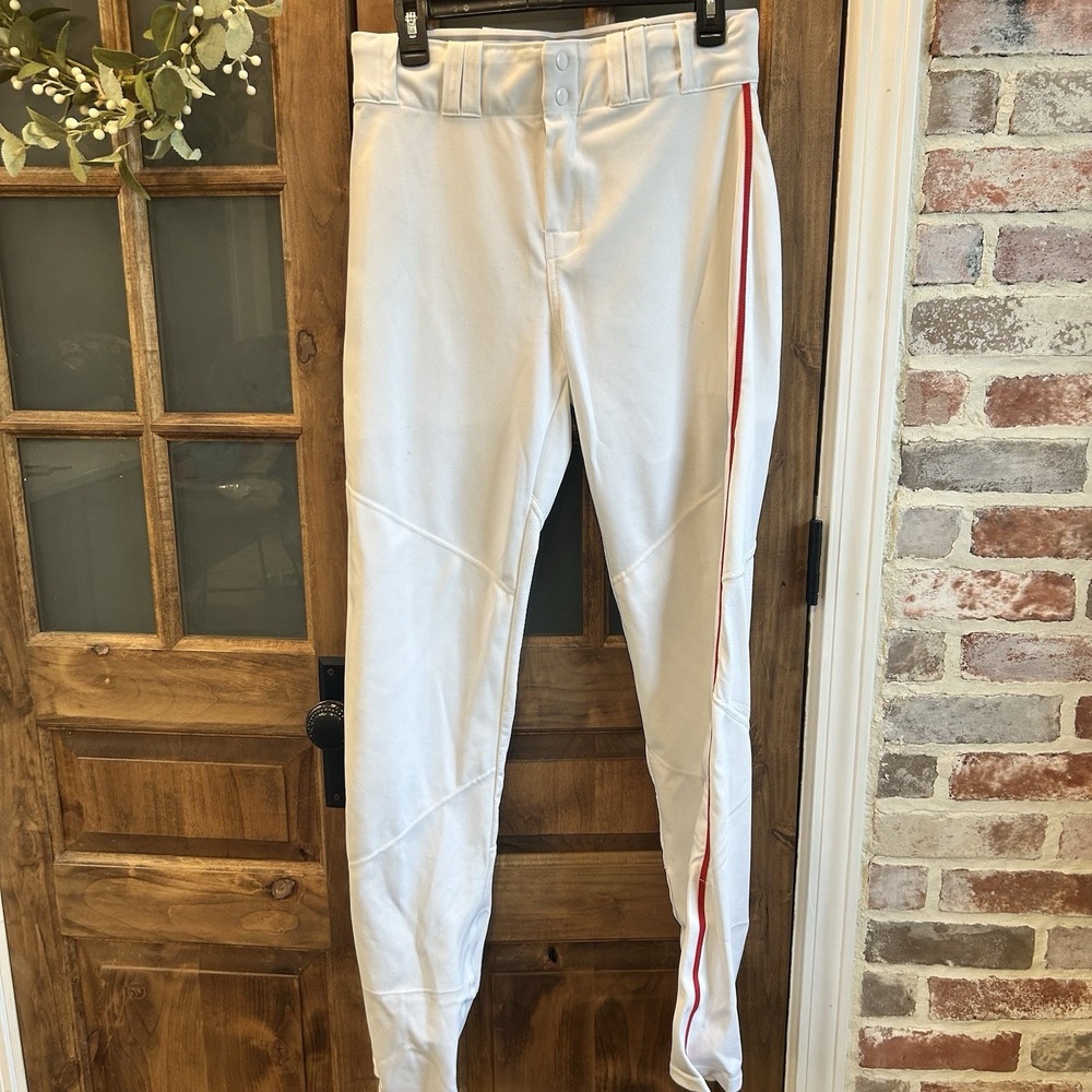 Alleson‎ Athletic Baseball Pants Mens Medium White Red Piping Double Snap